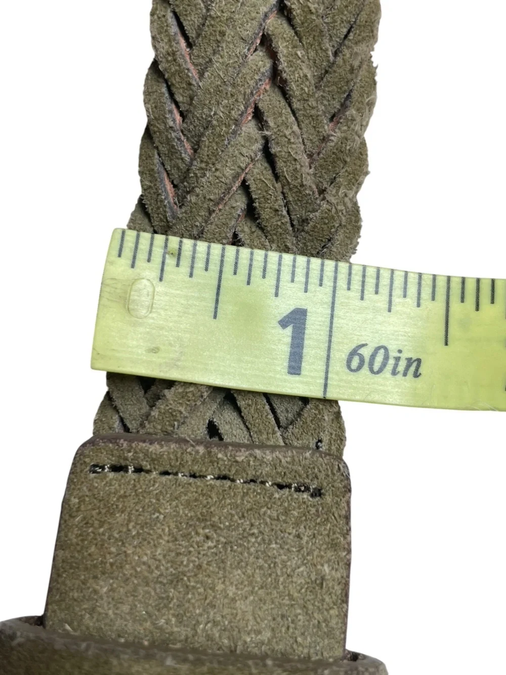 Banana Republic BR Men's L Belt Tan Green Suede Leather Braided Woven Italy
